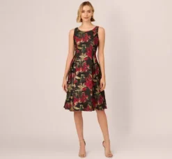 Adrianna Papell Wedding Guest Dresses|Day Dresses*Floral Jacquard Fit And Flare Dress In Black Red