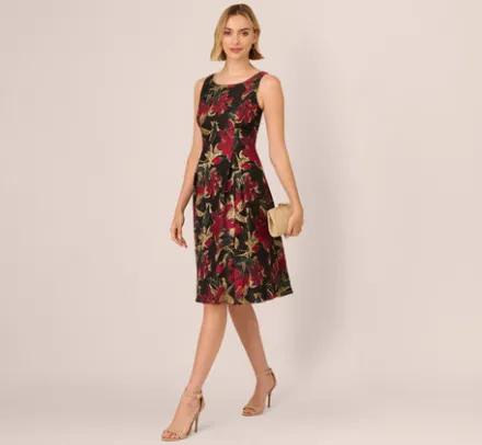 Adrianna Papell Wedding Guest Dresses|Day Dresses*Floral Jacquard Fit And Flare Dress In Black Red