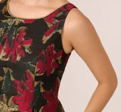 Adrianna Papell Wedding Guest Dresses|Day Dresses*Floral Jacquard Fit And Flare Dress In Black Red