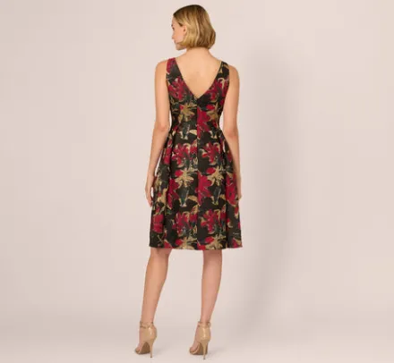 Adrianna Papell Wedding Guest Dresses|Day Dresses*Floral Jacquard Fit And Flare Dress In Black Red