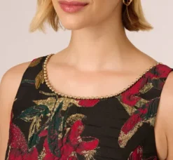 Adrianna Papell Wedding Guest Dresses|Day Dresses*Floral Jacquard Fit And Flare Dress In Black Red