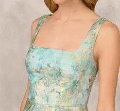 Adrianna Papell Wedding Guest Dresses|Formal Dresses*Floral Jacquard Gown With Pleated Waist In Green Multi