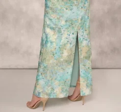 Adrianna Papell Wedding Guest Dresses|Formal Dresses*Floral Jacquard Gown With Pleated Waist In Green Multi