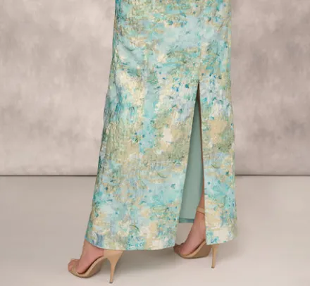 Adrianna Papell Wedding Guest Dresses|Formal Dresses*Floral Jacquard Gown With Pleated Waist In Green Multi