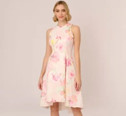 Adrianna Papell Wedding Guest Dresses|Day Dresses*Floral Jacquard High Low Halter Dress With Ruffle Trim In Pink Multi