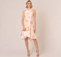 Adrianna Papell Wedding Guest Dresses|Day Dresses*Floral Jacquard High Low Halter Dress With Ruffle Trim In Pink Multi