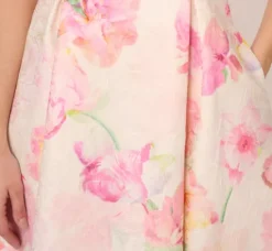 Adrianna Papell Wedding Guest Dresses|Day Dresses*Floral Jacquard High Low Halter Dress With Ruffle Trim In Pink Multi