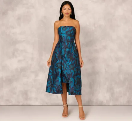 Adrianna Papell Wedding Guest Dresses|Petite-Friendly*Floral Jacquard Midi Dress In Blue Black Multi