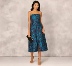Adrianna Papell Wedding Guest Dresses|Petite-Friendly*Floral Jacquard Midi Dress In Blue Black Multi