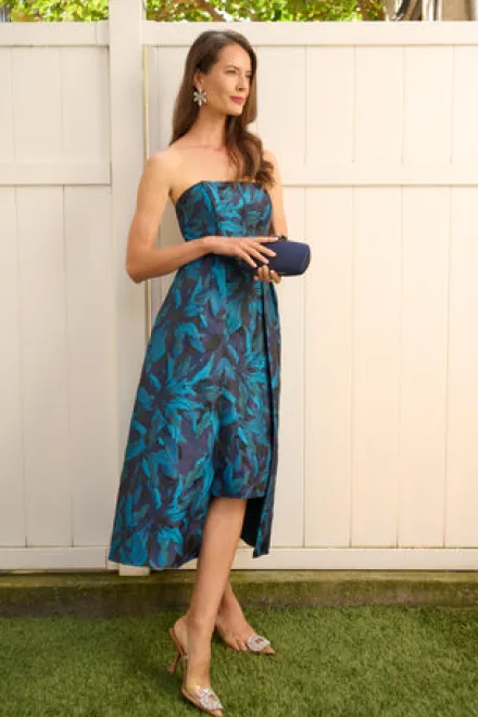 Adrianna Papell Wedding Guest Dresses|Petite-Friendly*Floral Jacquard Midi Dress In Blue Black Multi