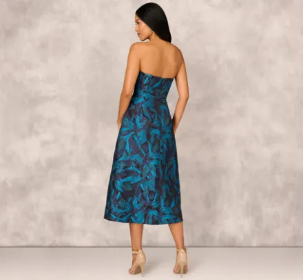 Adrianna Papell Wedding Guest Dresses|Petite-Friendly*Floral Jacquard Midi Dress In Blue Black Multi