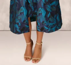 Adrianna Papell Wedding Guest Dresses|Petite-Friendly*Floral Jacquard Midi Dress In Blue Black Multi
