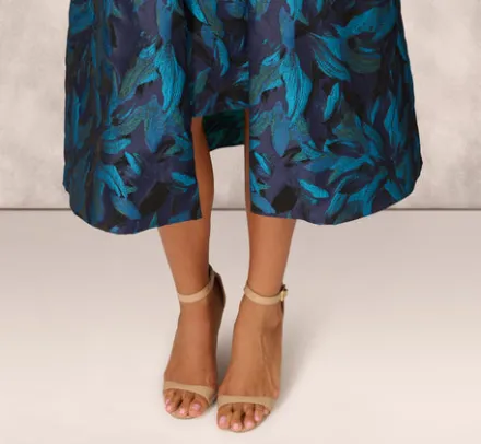 Adrianna Papell Wedding Guest Dresses|Petite-Friendly*Floral Jacquard Midi Dress In Blue Black Multi
