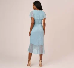 Adrianna Papell Wedding Guest Dresses|Day Dresses*Floral Metallic Stencil Midi-Length Mermaid Dress With Capelet In Light Blue