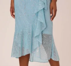 Adrianna Papell Wedding Guest Dresses|Day Dresses*Floral Metallic Stencil Midi-Length Mermaid Dress With Capelet In Light Blue