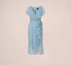 Adrianna Papell Wedding Guest Dresses|Day Dresses*Floral Metallic Stencil Midi-Length Mermaid Dress With Capelet In Light Blue