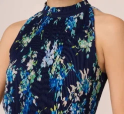 Adrianna Papell Wedding Guest Dresses|Day Dresses*Floral Pleated Chiffon Dress With Mock Neckline In Navy Multi
