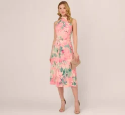Adrianna Papell Wedding Guest Dresses|Day Dresses*Floral Print Chiffon Halter Dress With Mock Neck In Blush Multi