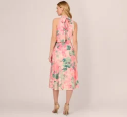 Adrianna Papell Wedding Guest Dresses|Day Dresses*Floral Print Chiffon Halter Dress With Mock Neck In Blush Multi