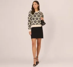 Adrianna Papell Tops & Blouses|Sweaters*Floral Print Crew Neck Pullover Sweater In Cream Fatigue Black
