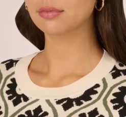 Adrianna Papell Tops & Blouses|Sweaters*Floral Print Crew Neck Pullover Sweater In Cream Fatigue Black