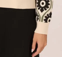 Adrianna Papell Tops & Blouses|Sweaters*Floral Print Crew Neck Pullover Sweater In Cream Fatigue Black