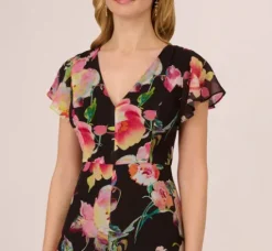 Adrianna Papell Jumpsuits|Day Dresses*Floral Print Cropped Jumpsuit With Skirt Overlay In Black Multi