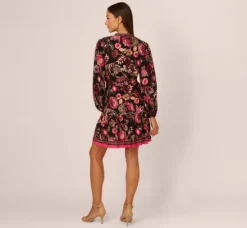 Adrianna Papell Wedding Guest Dresses|Day Dresses*Floral Printed V Neck Button Front Dress With Long Sleeves In Black Multi