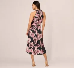 Adrianna Papell Wedding Guest Dresses|Ap Exclusives*Floral Print Halter Midi Dress With Mock Neckline In Black Multi