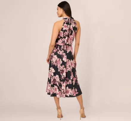 Adrianna Papell Wedding Guest Dresses|Ap Exclusives*Floral Print Halter Midi Dress With Mock Neckline In Black Multi
