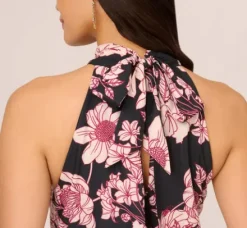 Adrianna Papell Wedding Guest Dresses|Ap Exclusives*Floral Print Halter Midi Dress With Mock Neckline In Black Multi