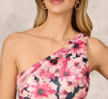 Adrianna Papell Wedding Guest Dresses|Formal Dresses*Floral Print Jacquard One Shoulder Ball Gown In Hot Pink Multi