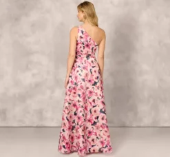 Adrianna Papell Wedding Guest Dresses|Formal Dresses*Floral Print Jacquard One Shoulder Ball Gown In Hot Pink Multi