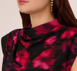 Adrianna Papell Wedding Guest Dresses|Ap Exclusives*Floral Print Jersey Ankle Length Dress With Draped Details In Black Pink Multi