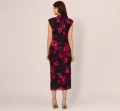 Adrianna Papell Wedding Guest Dresses|Ap Exclusives*Floral Print Jersey Ankle Length Dress With Draped Details In Black Pink Multi
