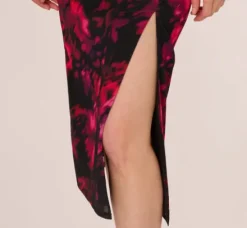 Adrianna Papell Wedding Guest Dresses|Ap Exclusives*Floral Print Jersey Ankle Length Dress With Draped Details In Black Pink Multi