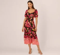 Adrianna Papell Wedding Guest Dresses|Day Dresses*Floral Print Maxi Dress With Puff Sleeves In Hunter Multi