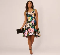 Adrianna Papell Wedding Guest Dresses|Day Dresses*Floral Print Mikado Sleeveless Dress With High Low Skirt In Black Multi