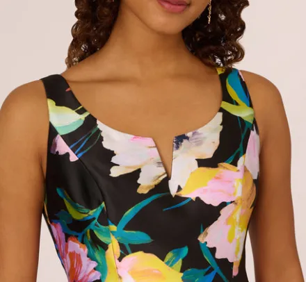 Adrianna Papell Wedding Guest Dresses|Day Dresses*Floral Print Mikado Sleeveless Dress With High Low Skirt In Black Multi
