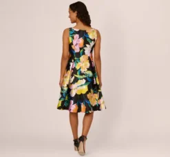 Adrianna Papell Wedding Guest Dresses|Day Dresses*Floral Print Mikado Sleeveless Dress With High Low Skirt In Black Multi