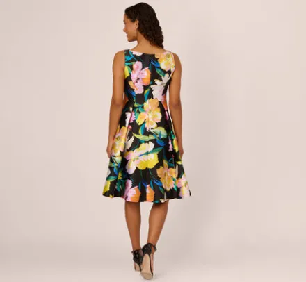 Adrianna Papell Wedding Guest Dresses|Day Dresses*Floral Print Mikado Sleeveless Dress With High Low Skirt In Black Multi