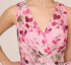 Adrianna Papell Jumpsuits*Floral Print Organza Sleeveless Jumpsuit With Self Tie Waist In Pink Multi