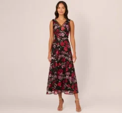 Adrianna Papell Wedding Guest Dresses|Grandmother Of The Bride & Groom*Floral Sequin Ankle Dress In Black Multi