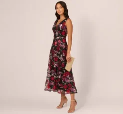 Adrianna Papell Wedding Guest Dresses|Grandmother Of The Bride & Groom*Floral Sequin Ankle Dress In Black Multi