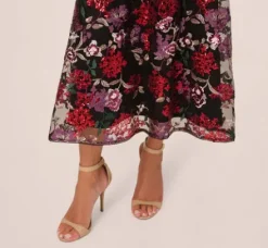 Adrianna Papell Wedding Guest Dresses|Grandmother Of The Bride & Groom*Floral Sequin Ankle Dress In Black Multi