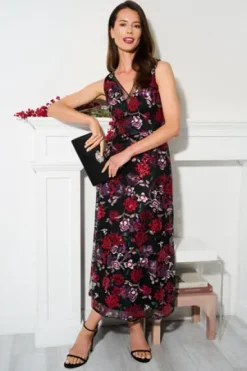 Adrianna Papell Wedding Guest Dresses|Grandmother Of The Bride & Groom*Floral Sequin Ankle Dress In Black Multi