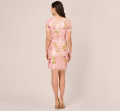 Adrianna Papell Wedding Guest Dresses*Floral Sequin Beaded Dress With Split Flutter Sleeves In Blush Multi