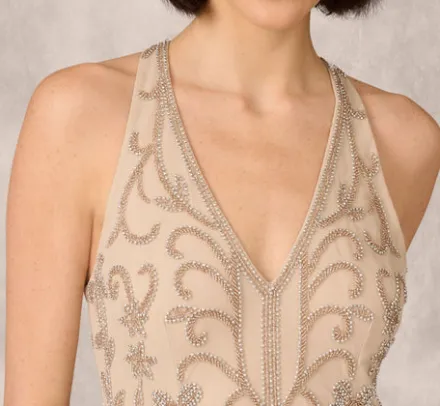 Adrianna Papell Wedding Guest Dresses|Formal Dresses*Flourish Beaded Halter Gown With Open Back In