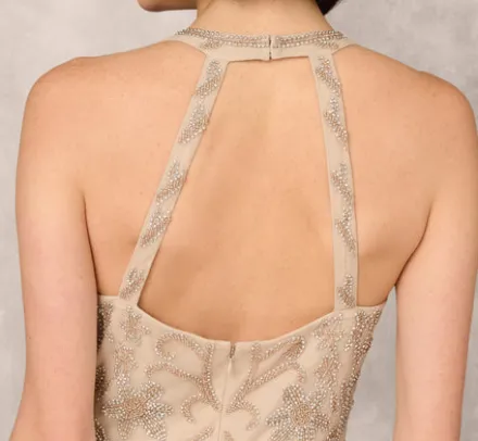 Adrianna Papell Wedding Guest Dresses|Formal Dresses*Flourish Beaded Halter Gown With Open Back In