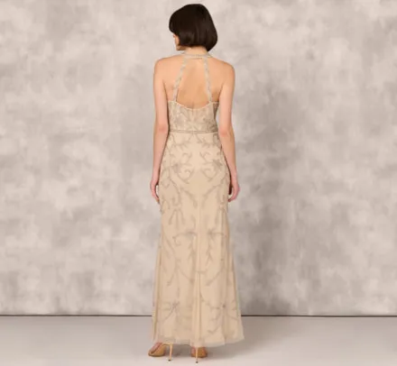 Adrianna Papell Wedding Guest Dresses|Formal Dresses*Flourish Beaded Halter Gown With Open Back In